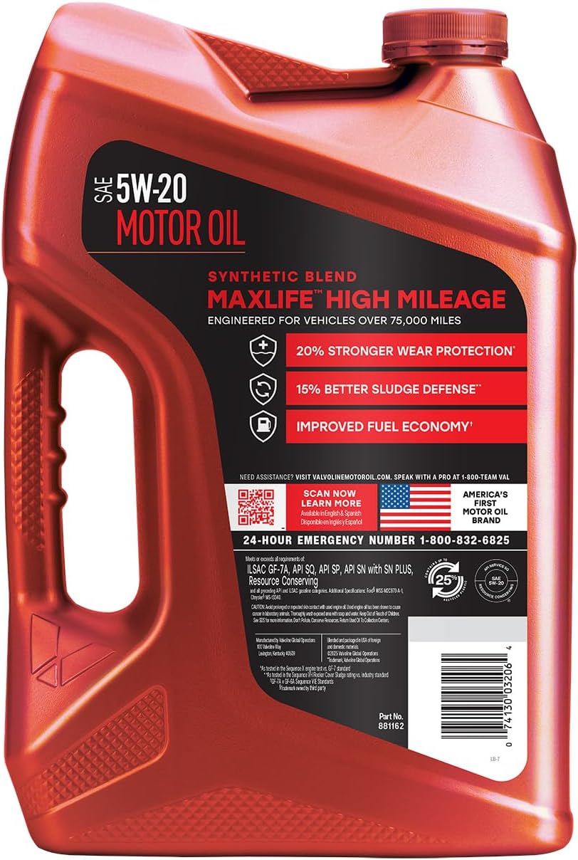 Valvoline High Mileage with MaxLife Technology SAE 5W-20 Synthetic Blend Motor Oil 5 QT